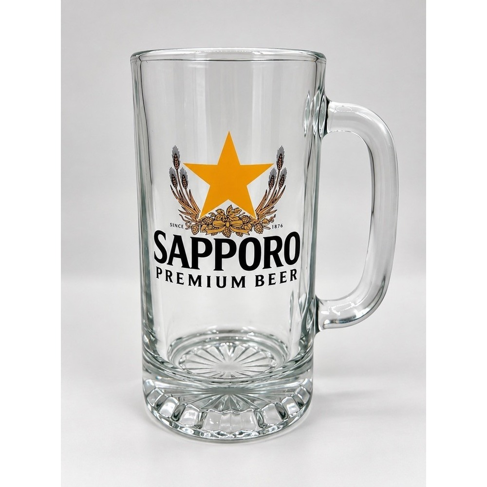Sapporo Premium Beer Glass Mug Stein Heavy Base Gold Star Logo Barware 16oz
